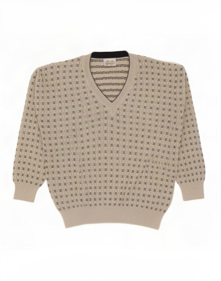 Monello Herre V-hals sweater IT 52 Stor beige stribet bomuld