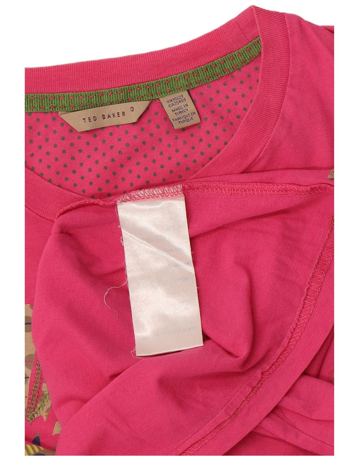 Ted Baker Grafisk T-shirt til kvinder i top størrelse 3 Medium Pink Blomsterbomuld