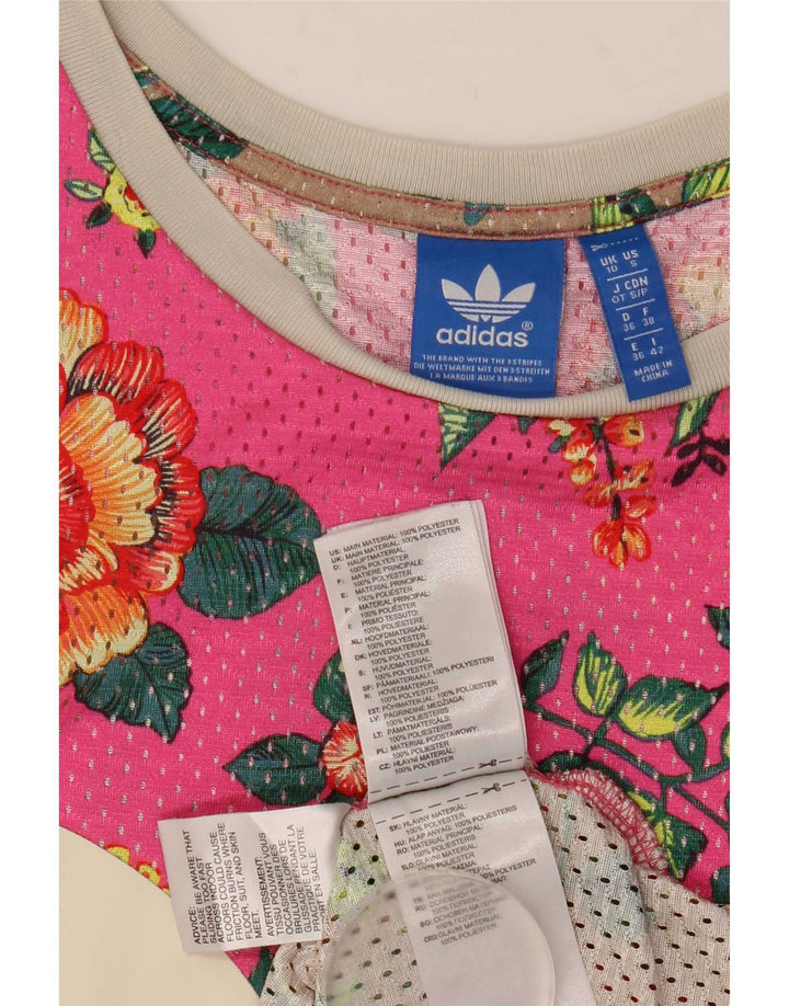 Adidas Dame Grafisk Vest Top UK 10 Small Pink Floral Polyester