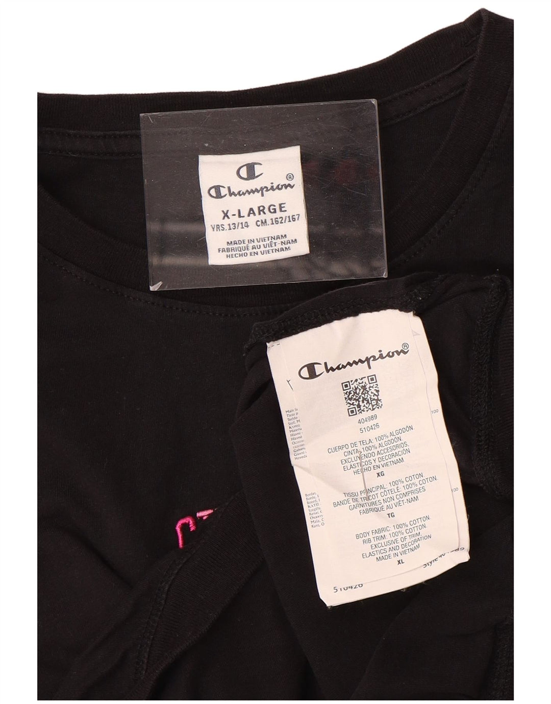 CHAMPION Pige T-Shirt Top 13-14 år XL Sort Bomuld