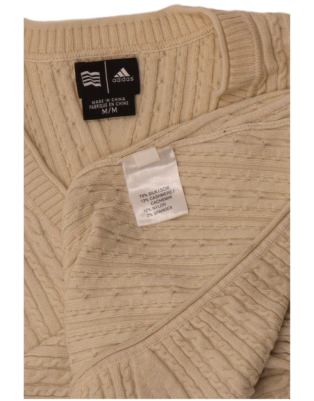 ADIDAS Dame V-hals sweater UK 12 Medium Beige Silke