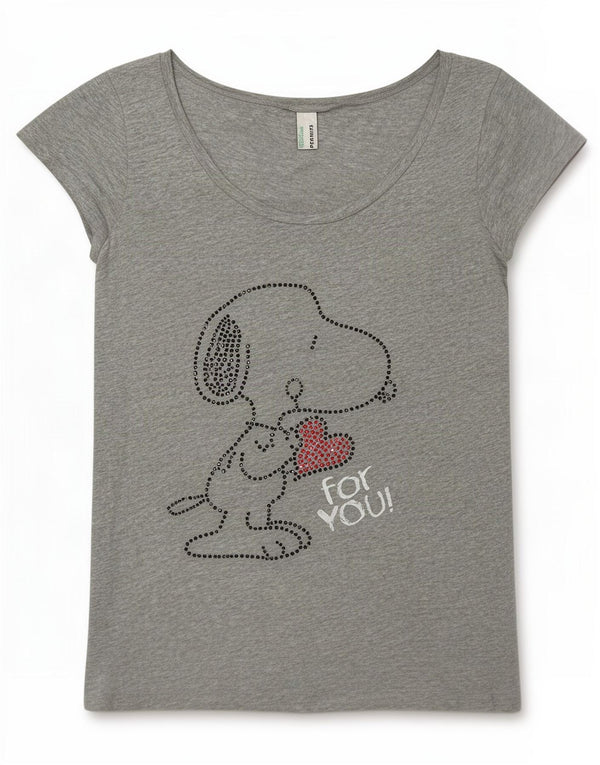 Benetton Womens Peanuts Grafisk T-shirt Top UK 14 Medium Grey Flecked