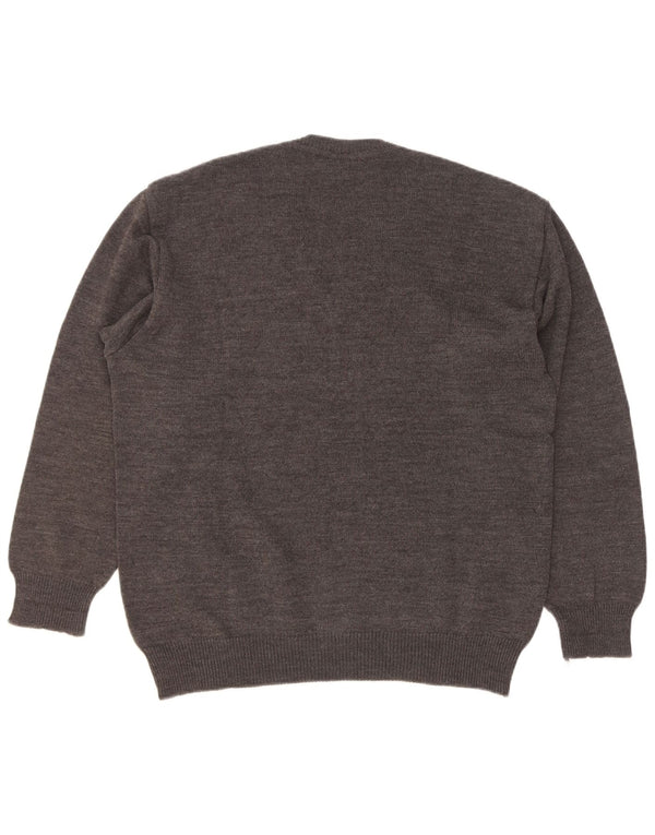 Rinaldi Mens V-Neck Jumper Sweater Medium Grey Geometric Wool