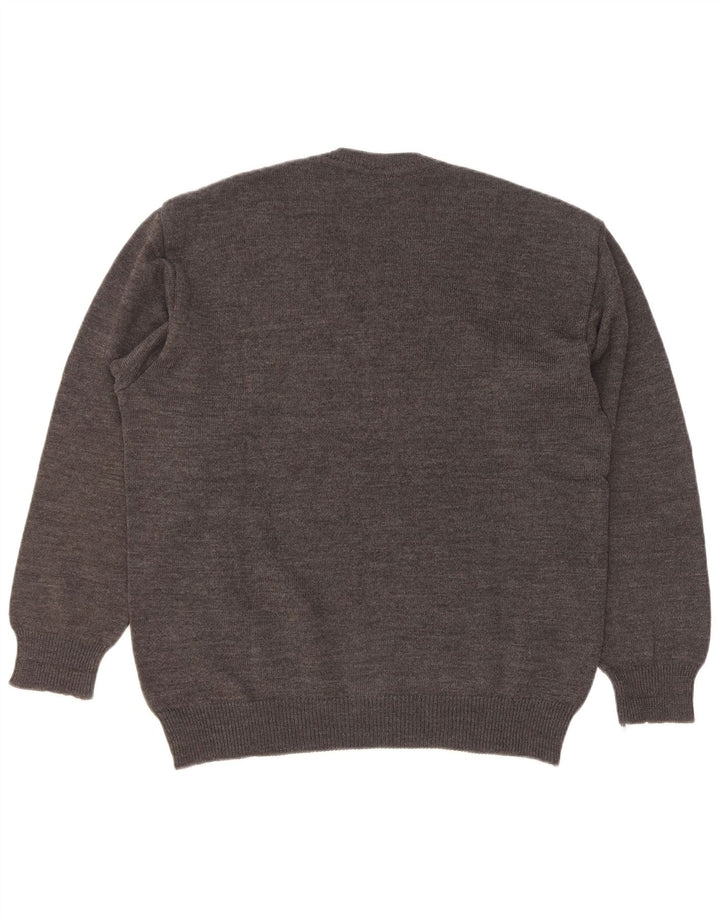 Rinaldi Herre V-hals sweater mellemgrå geometrisk uld
