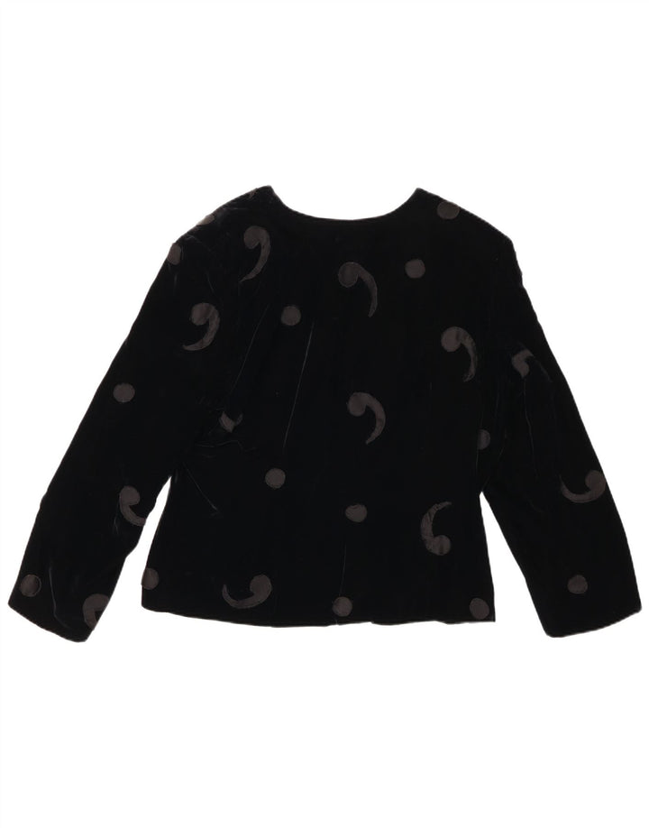 VINTAGE Dame 5 Button Velvet Blazer Jacket UK 12 Medium Black Paisley