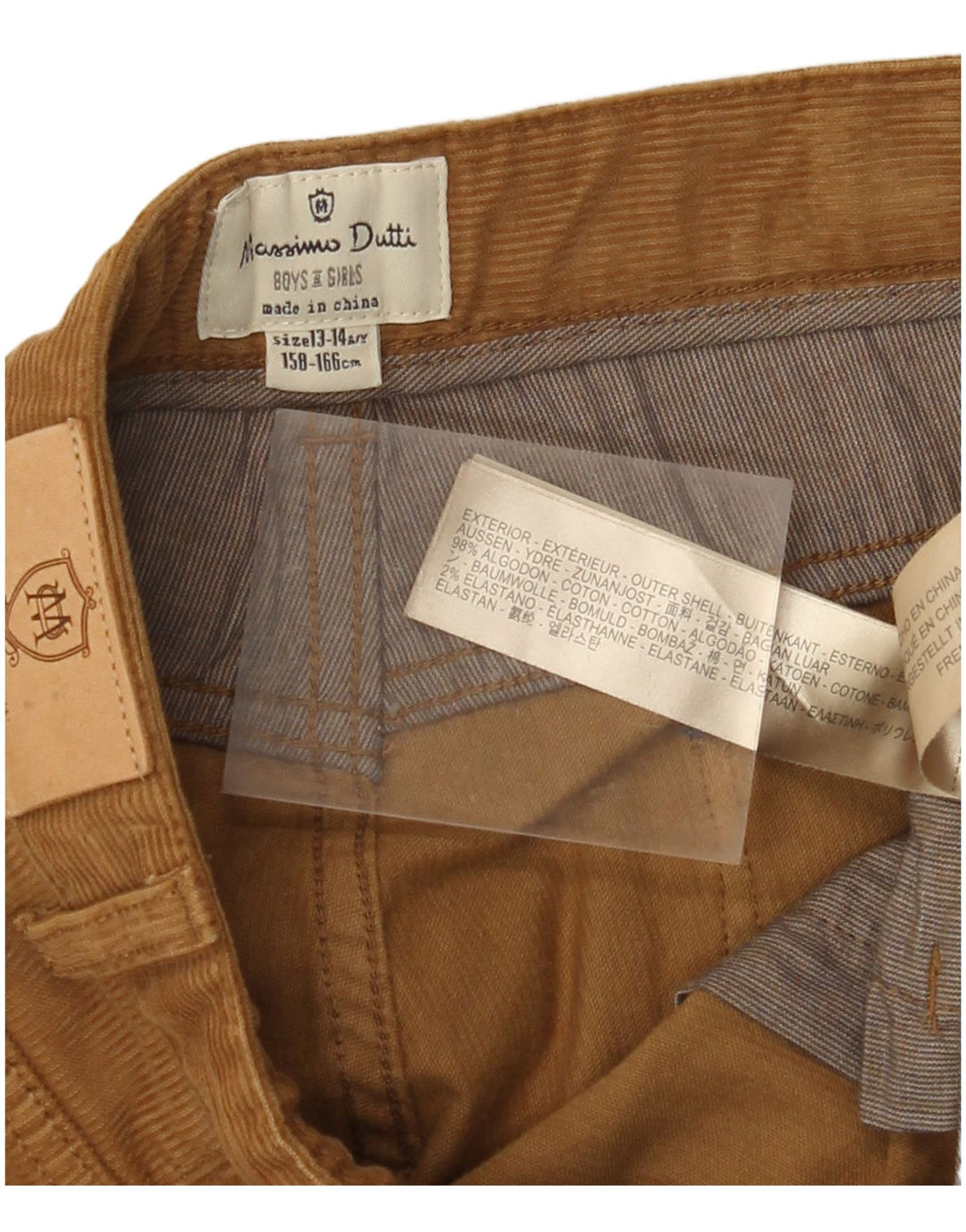 MASSIMO DUTTI Slanke fløjlsbukser til drenge 13-14 år W28 L32 Brun bomuld