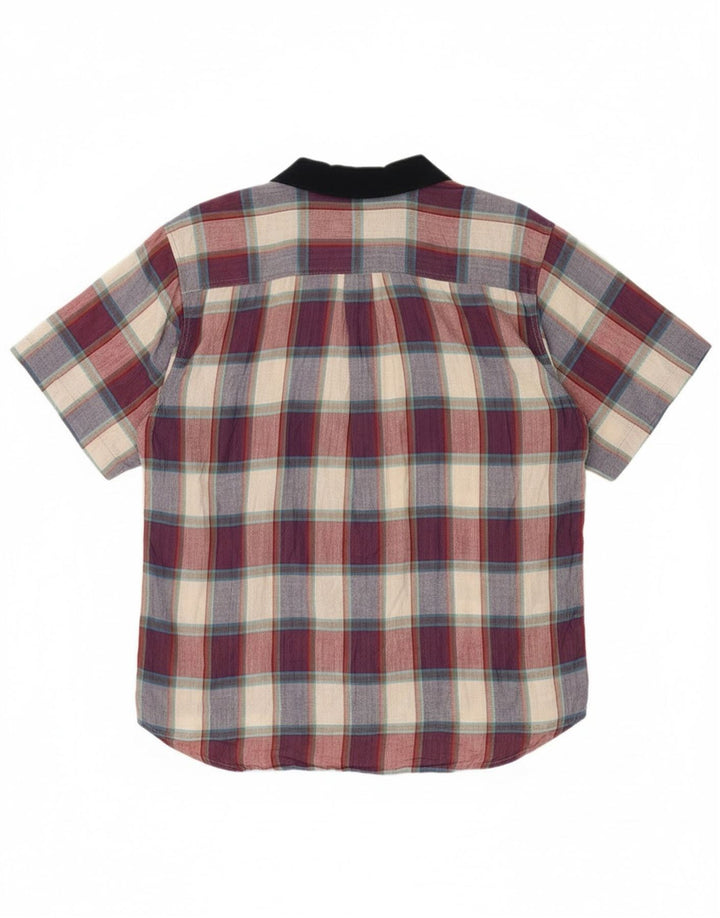 Vintage kortærmet herreskjorte Stor flerfarvet ternet bomuld