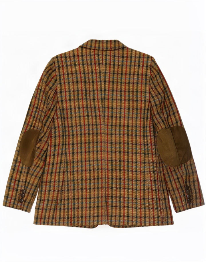 DAKS Dame 2 Button Blazer Jacket UK 16 Large Khaki Gingham Wool