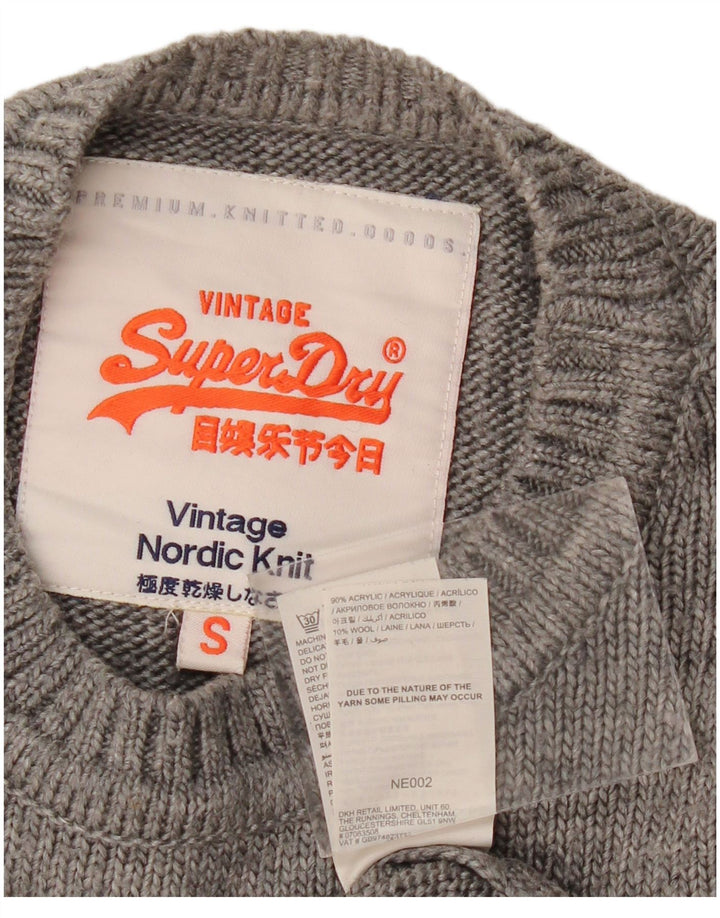 Superdry Herre sweater med rund hals, lille grå Fair Isle Akryl