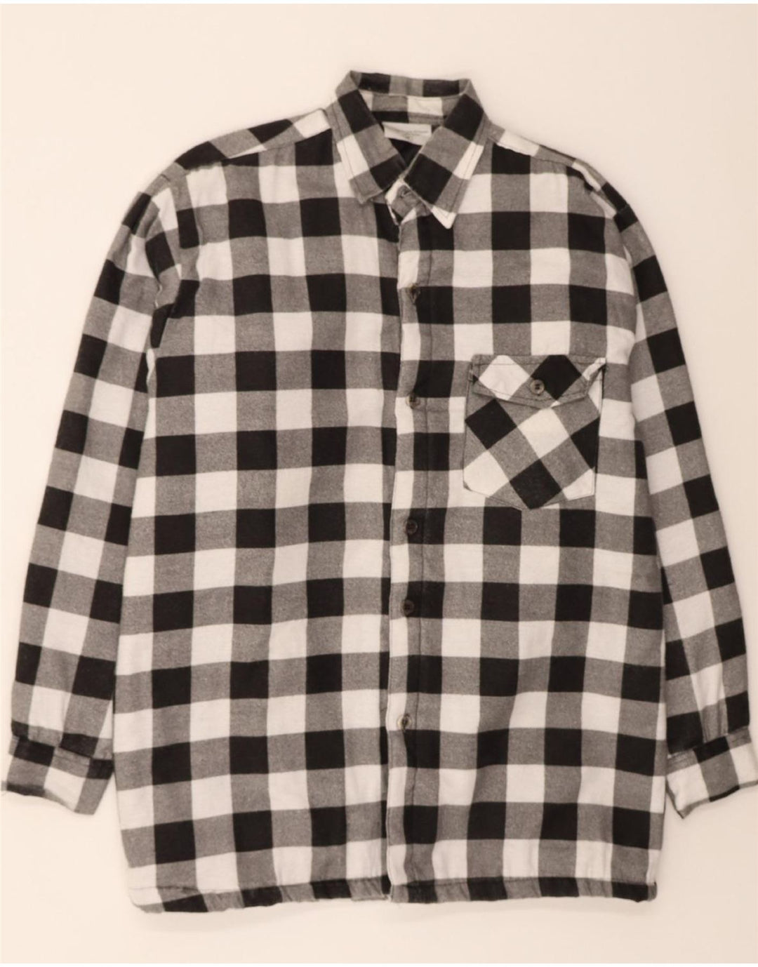 VINTAGE Mens Lumberjack Flannel Shirt Medium Black Gingham Cotton Vintage Vintage and Second-Hand Vintage from Messina Hembry 