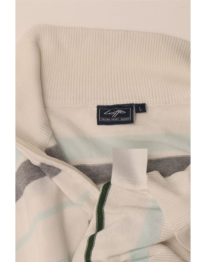 Lotto Herre Zip Neck Jumper Sweater Stor hvid stribet bomuld