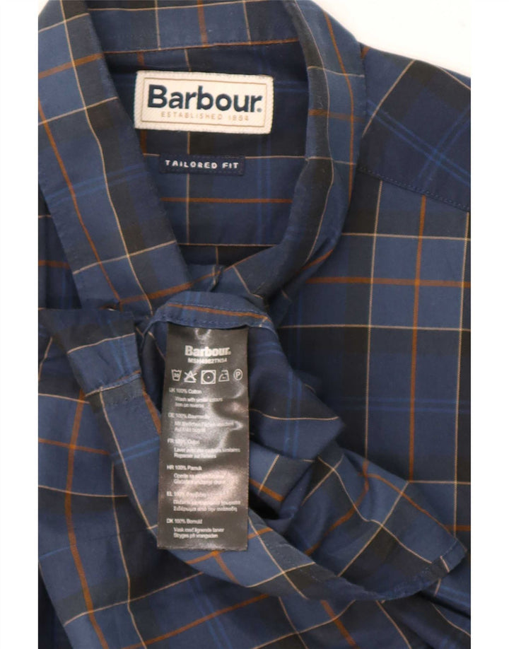 Barbour herre skræddersyet pasform skjorte medium blå plaid bomuld