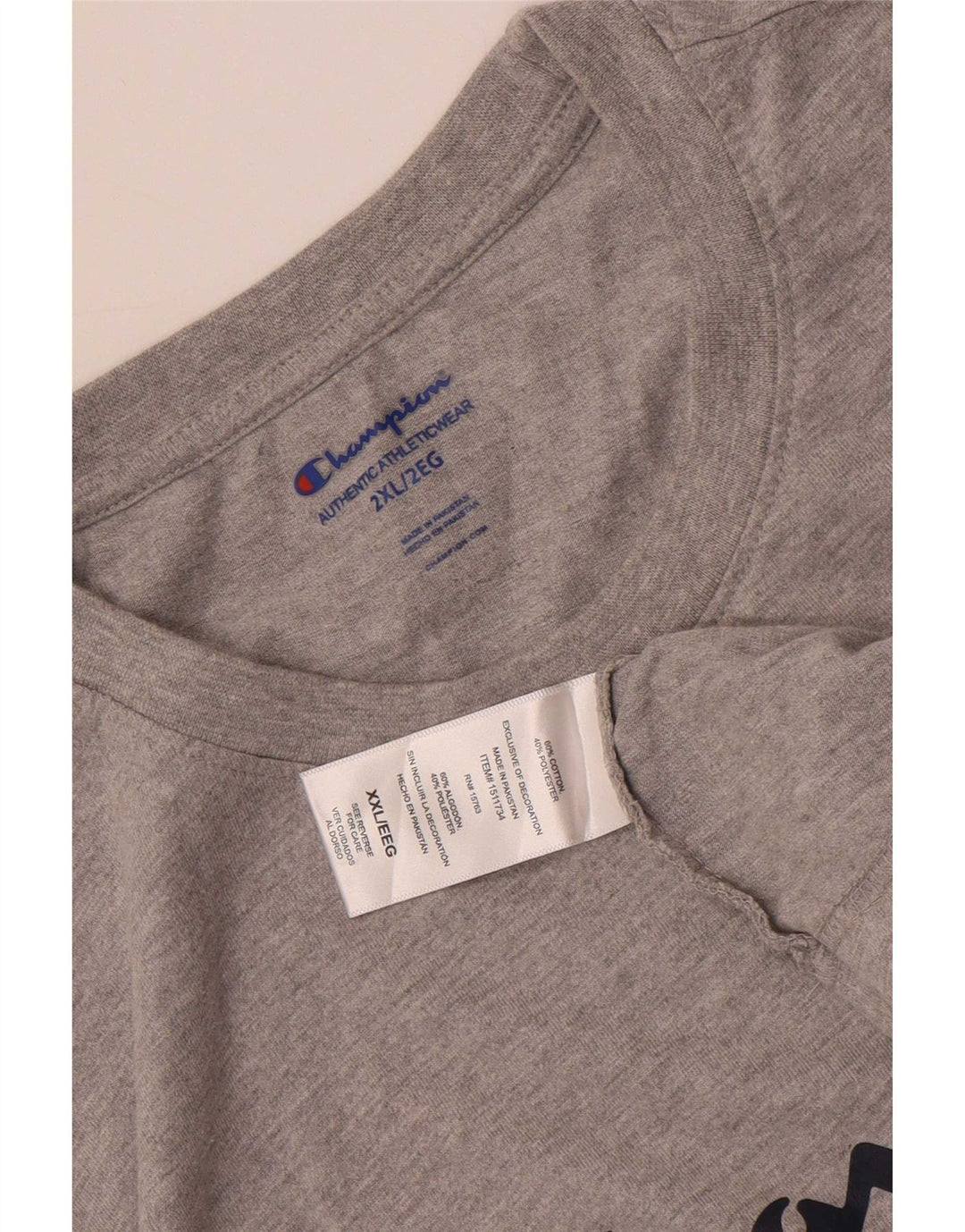 Champion Herre Grafisk T-Shirt Top 2XL Grå Bomuld