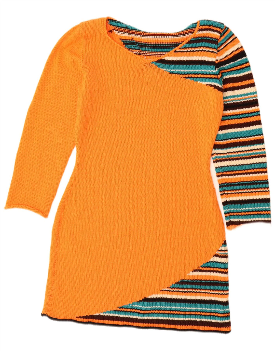 VINTAGE Dame Jumper Dress UK 12 Medium Orange Stribet