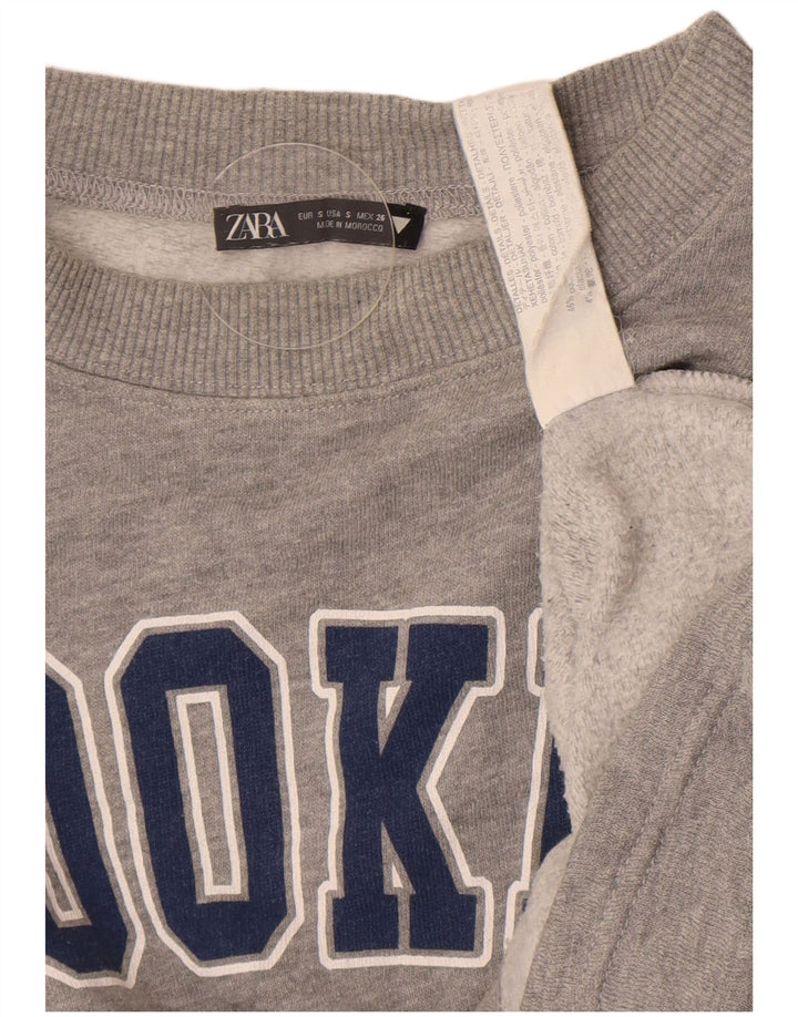 Zara Womens Brooklyn Graphic Oversized Sweatshirt Jumper UK 10 Small Grey