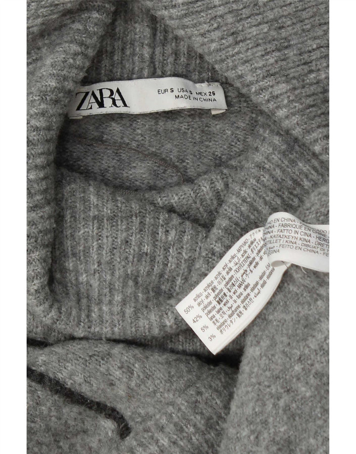 Zara Dame Oversized Roll Neck Jumper Sweater UK 10 Small Grå Akryl