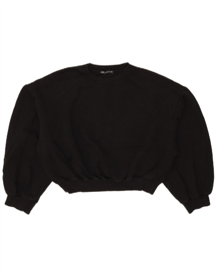 Zara Womens Crop Oversized Sweatshirt Jumper UK 10 Small Black Bomuld