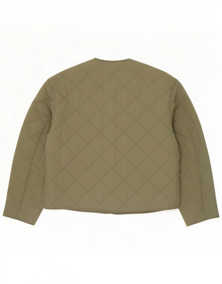 Massimo Dutti Dame Quiltet Jakke UK 16 Stor Khaki Nylon