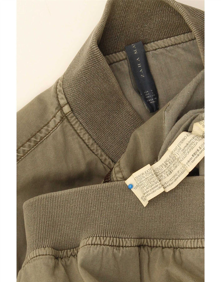 Zara Herre Bomber Jacket UK 36 Small Khaki Cotton