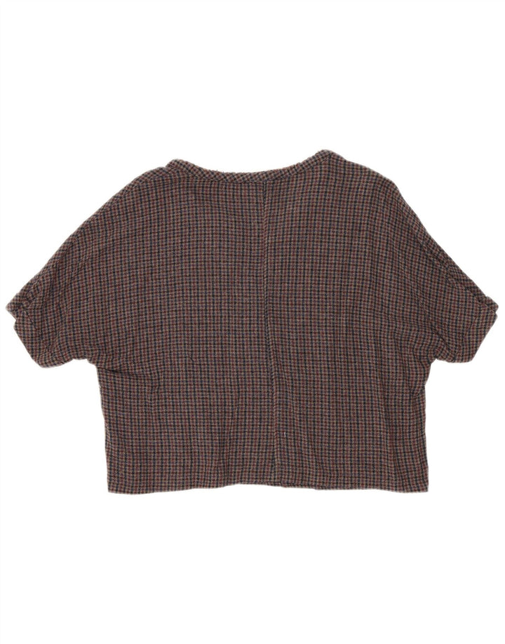 Zara Womens Crop Bluse Top UK 14 Medium Brown Check