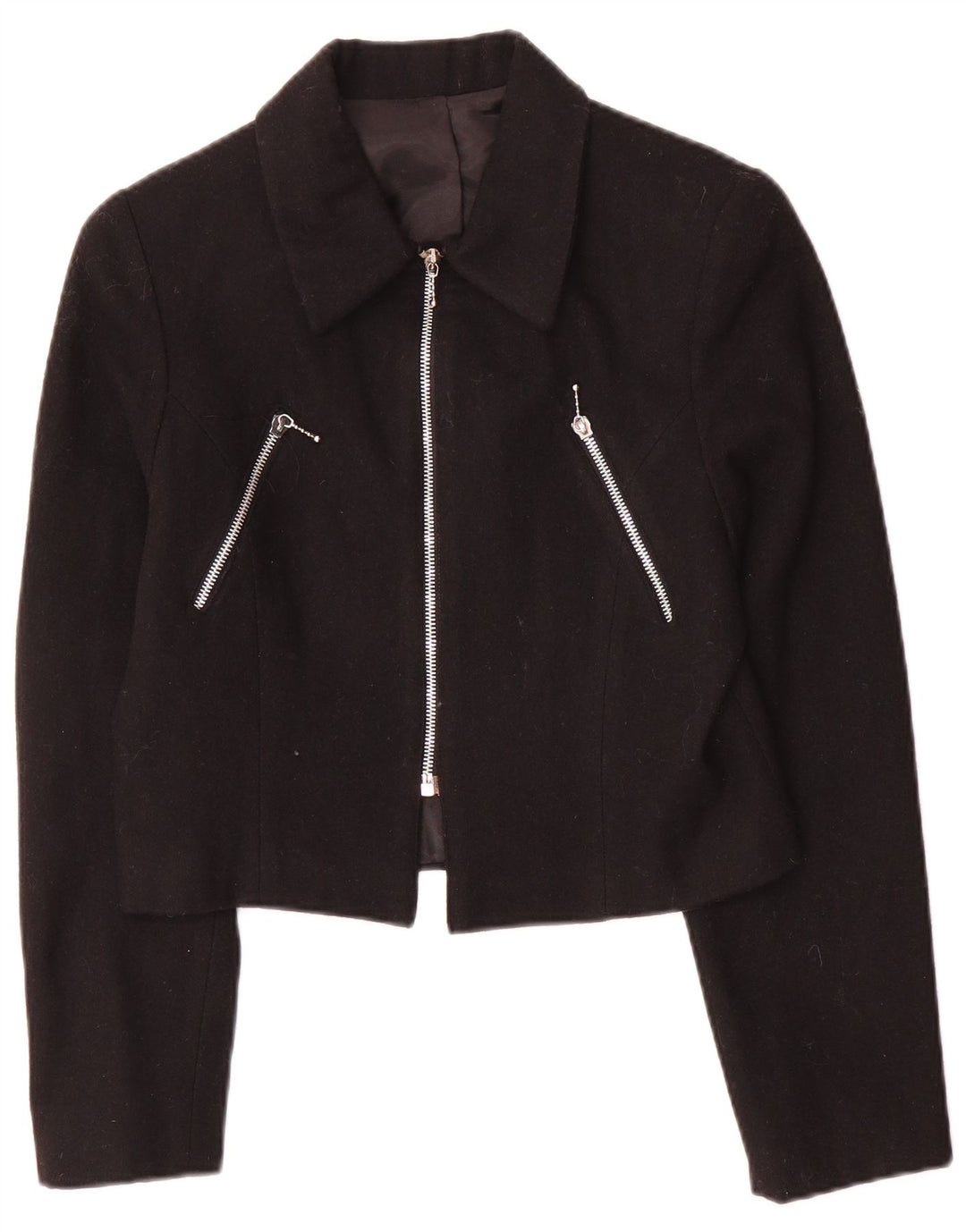 Vintage Dame Crop Blazer Jacket IT 42 Medium Sort Uld