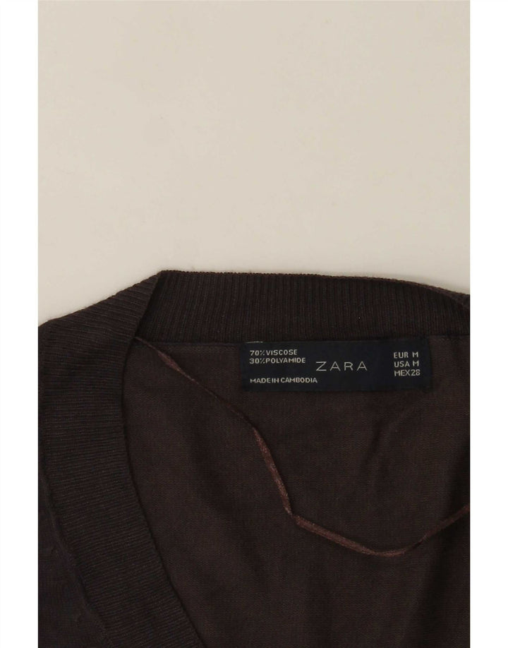 Zara Dame V-hals sweater UK 12 Medium Grey Viscose
