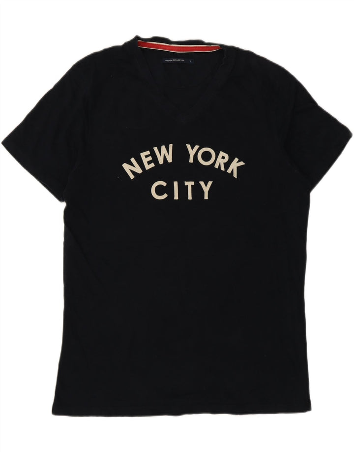 French Connection Herre grafisk T-shirt Top Stor marineblå bomuld