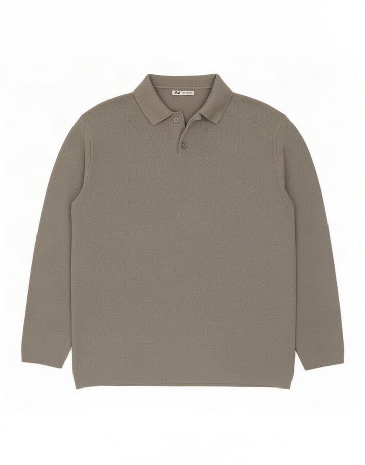 Zara Herre Polo Neck Jumper Sweater Stor Grå Viscose