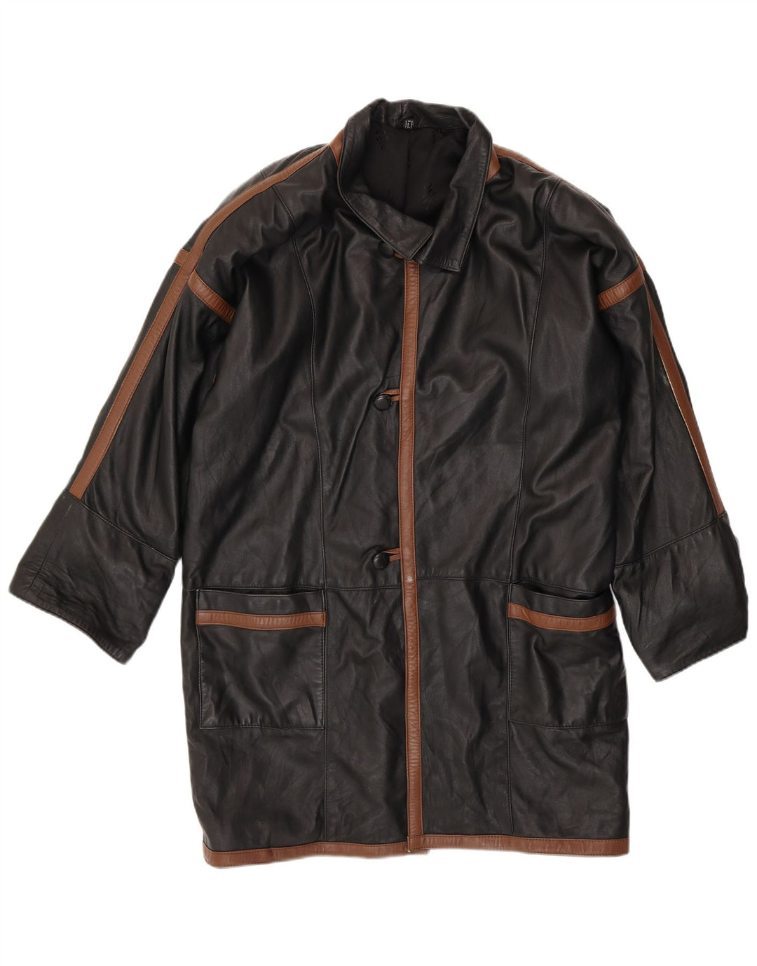 VINTAGE Læderfrakke til mænd UK 40 Stor sort farveblok