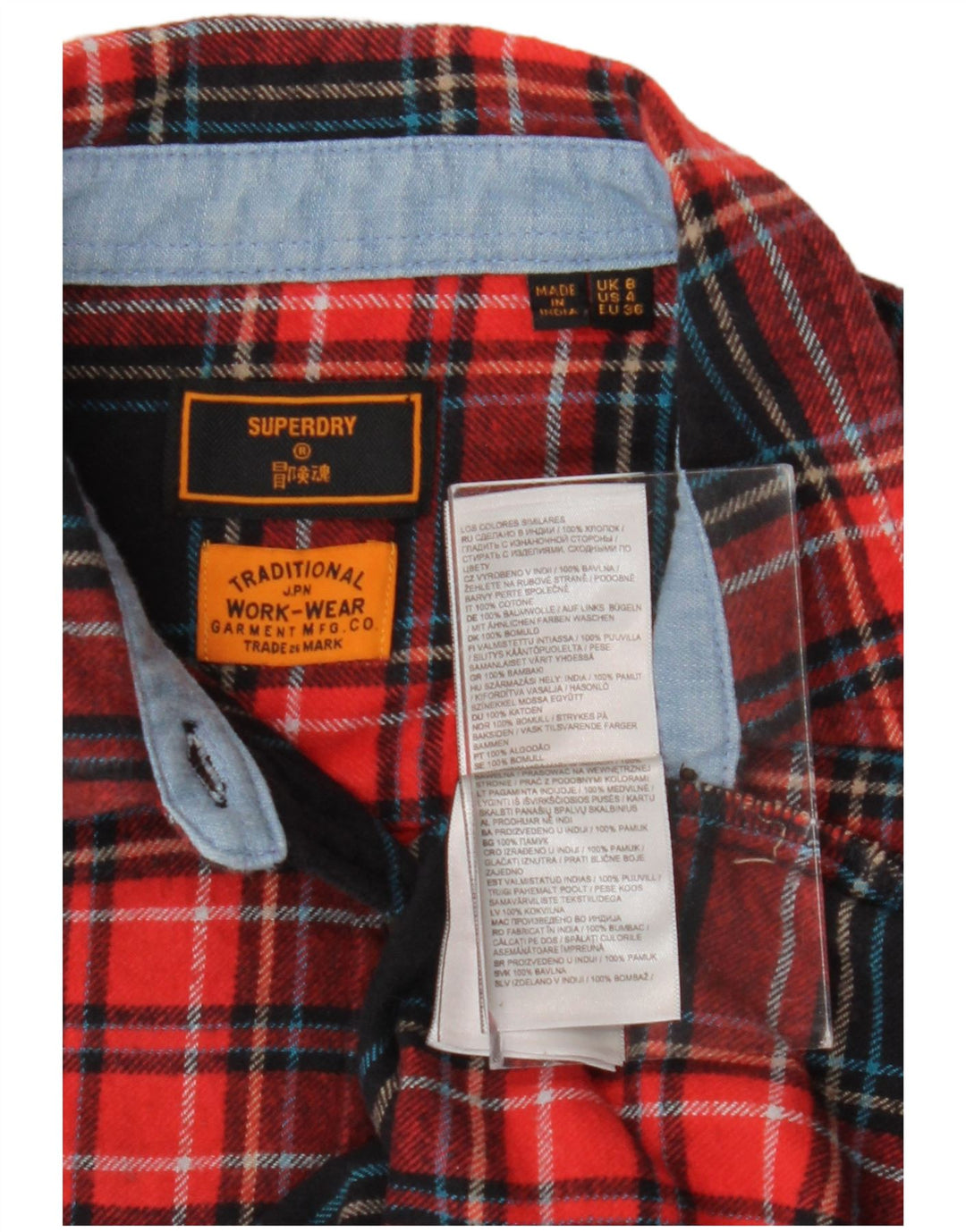 SUPERDRY Dame Flanell Shirt UK 8 Lille rød ternet bomuld