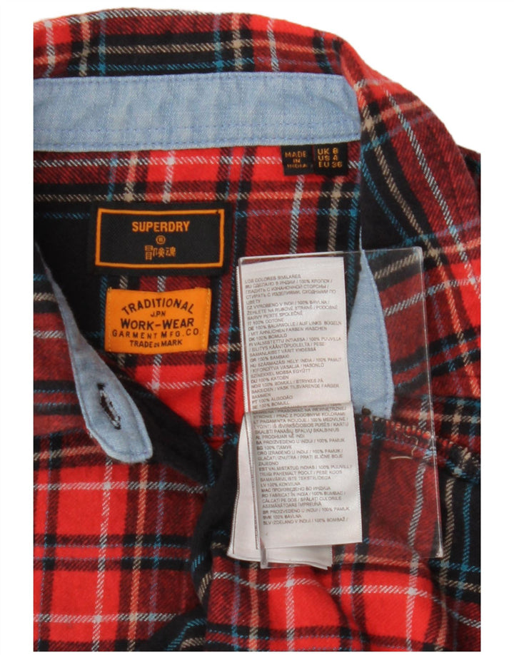 SUPERDRY Dame Flanell Shirt UK 8 Lille rød ternet bomuld