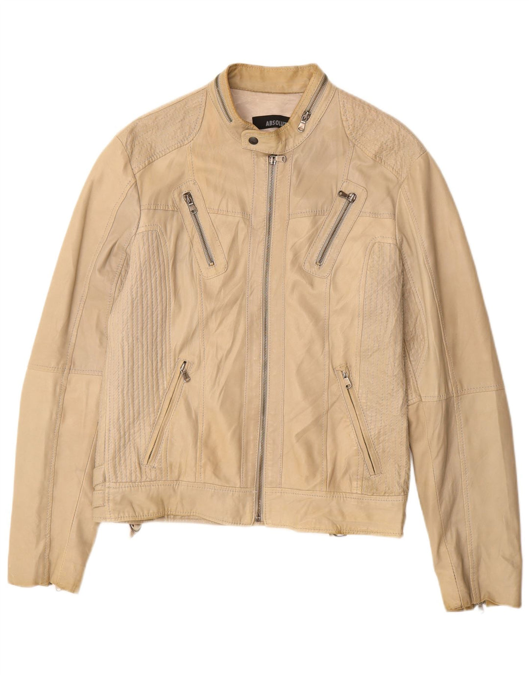 Vintage læderjakke til kvinder UK 16 Stort beige læder