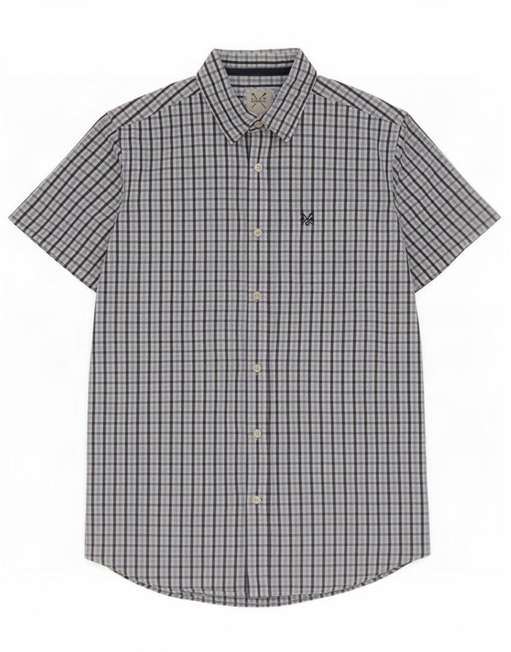 Crew Clothing Herre kortærmet skjorte Medium Blue Gingham Cotton