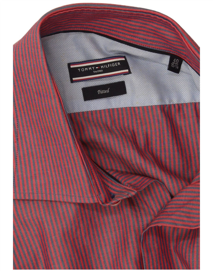 Tommy Hilfiger Herre skræddersyet skjorte str. 40 15 3/4 Medium rød nålestribe