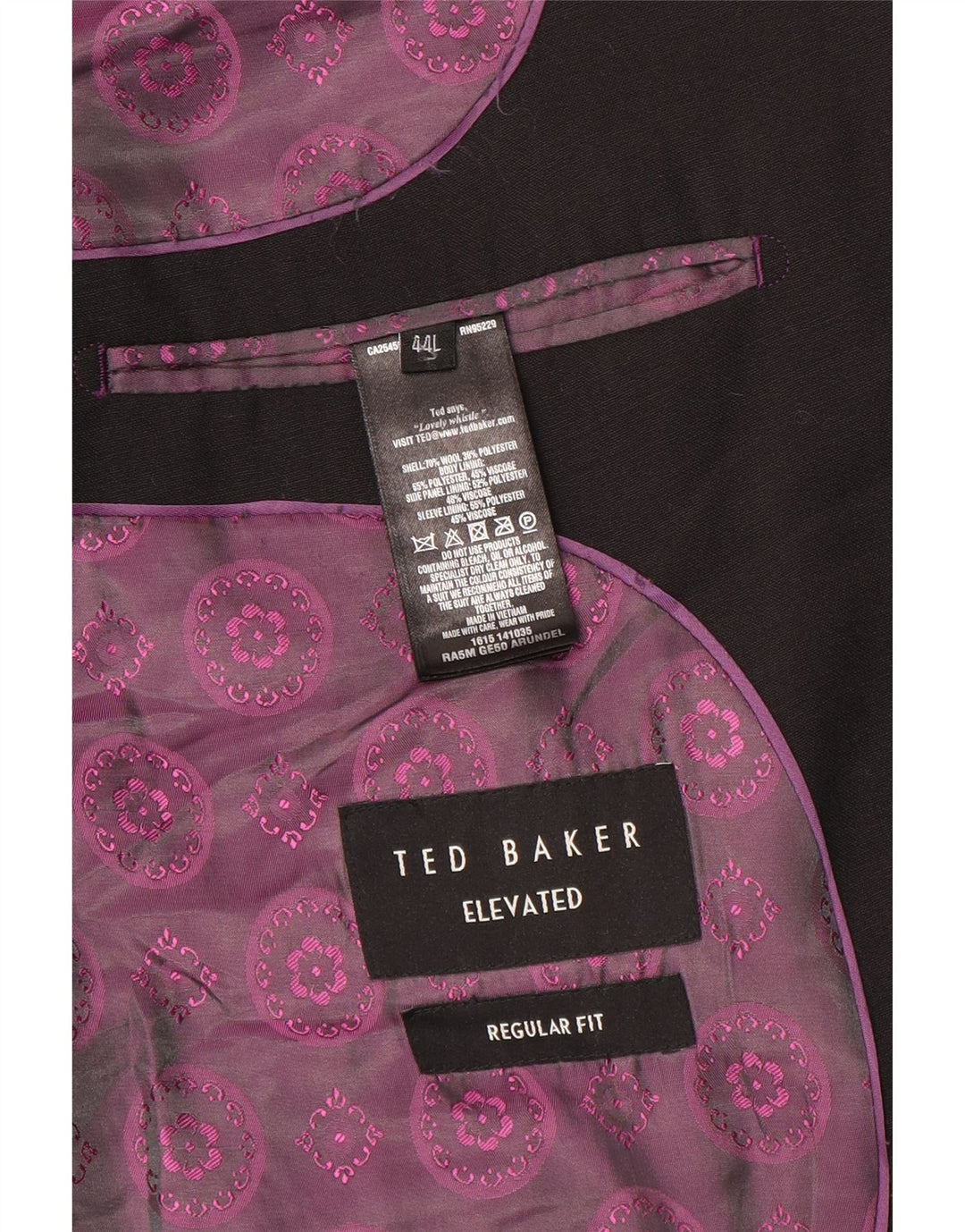 Ted Baker Herre lang 2-knaps Regular Fit Blazer Jacket UK 44 2XL Sort Uld