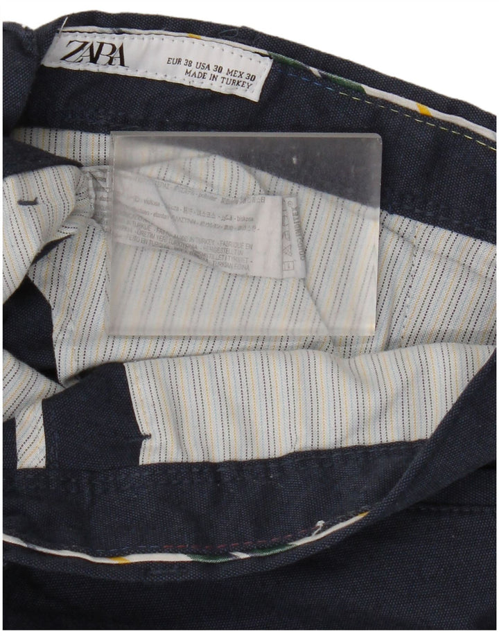 Zara Herre Slim Chino Bukser EU 38 Small W30 L29 Navy Blue Polyester