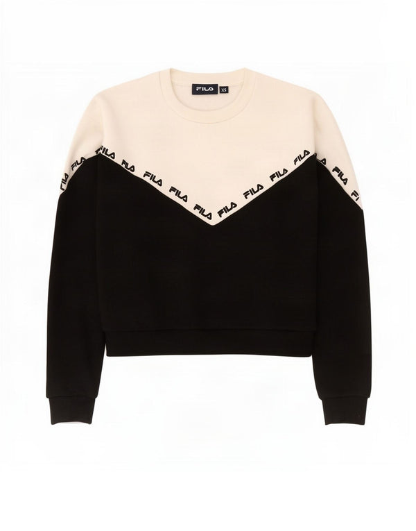 Fila Womens Oversized Crop Sweatshirt Jumper UK 6 XS Sort Colourblock