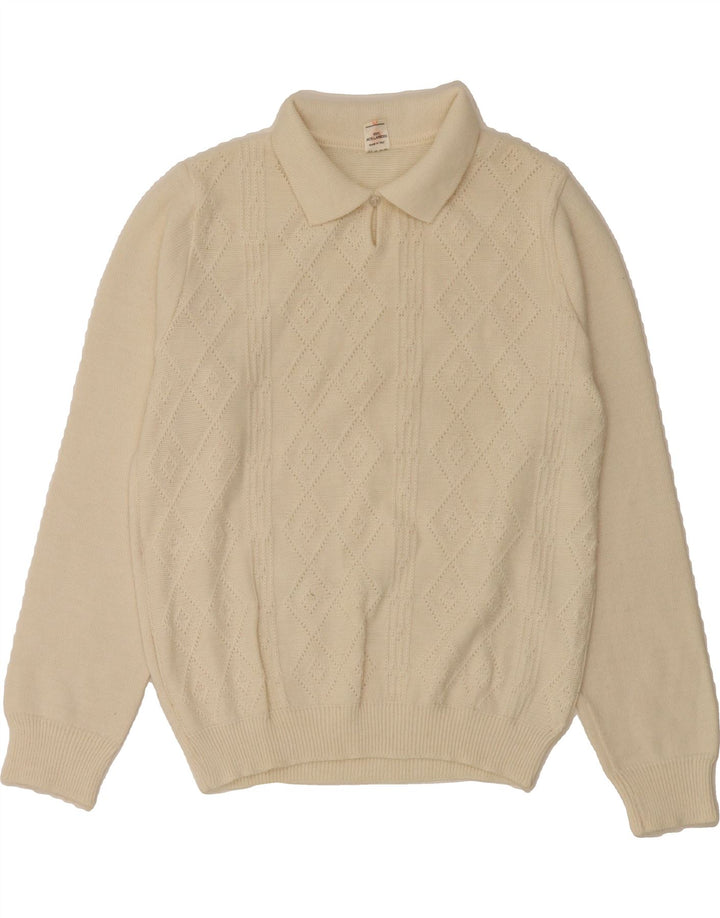 VINTAGE Womens Polo Neck Jumper Sweater UK 14 Medium Off White Vintage Vintage and Second-Hand Vintage from Messina Hembry 