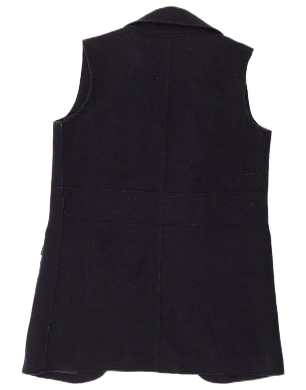 Zara Womens Longline Open Gilet UK 10 Small Navy Blue Wool