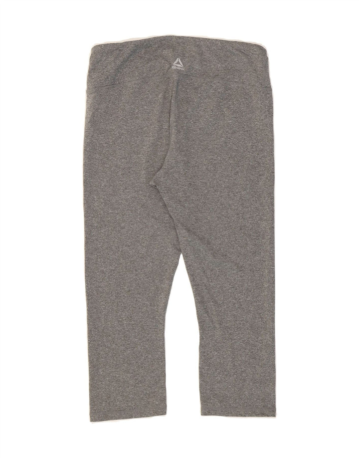 REEBOK Womens Graphic Capri Leggings UK 12 Medium Grey Polyester Vintage Reebok and Second-Hand Reebok from Messina Hembry 