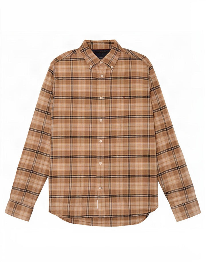 Tommy Hilfiger Herre Regular Fit Flanellskjorte Stor brun ternet bomuld