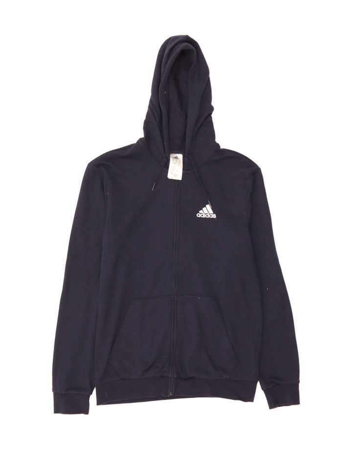 ADIDAS Mens Graphic Zip Hoodie Sweater Medium Navy Blue Cotton Vintage Adidas and Second-Hand Adidas from Messina Hembry 
