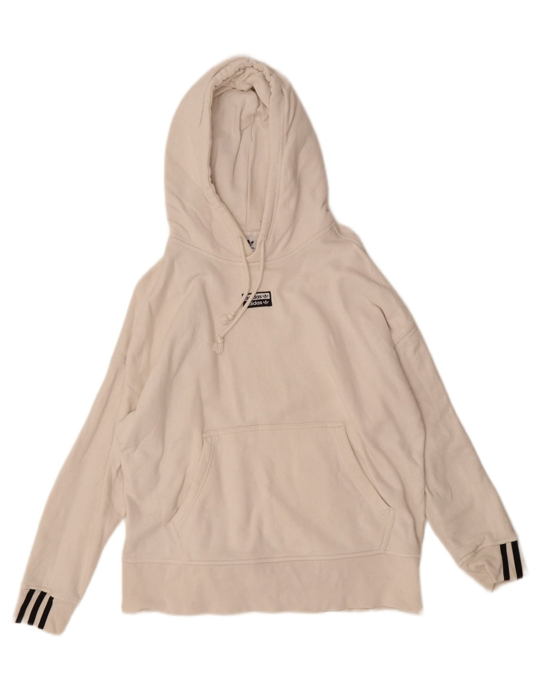 ADIDAS Womens Oversized Hoodie Jumper UK 12 Medium Off White Cotton Vintage Adidas and Second-Hand Adidas from Messina Hembry 