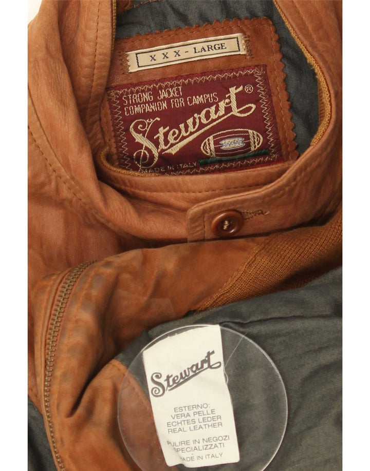 Stewart Mens Leather Bomber Jacket UK 46 3XL Brown