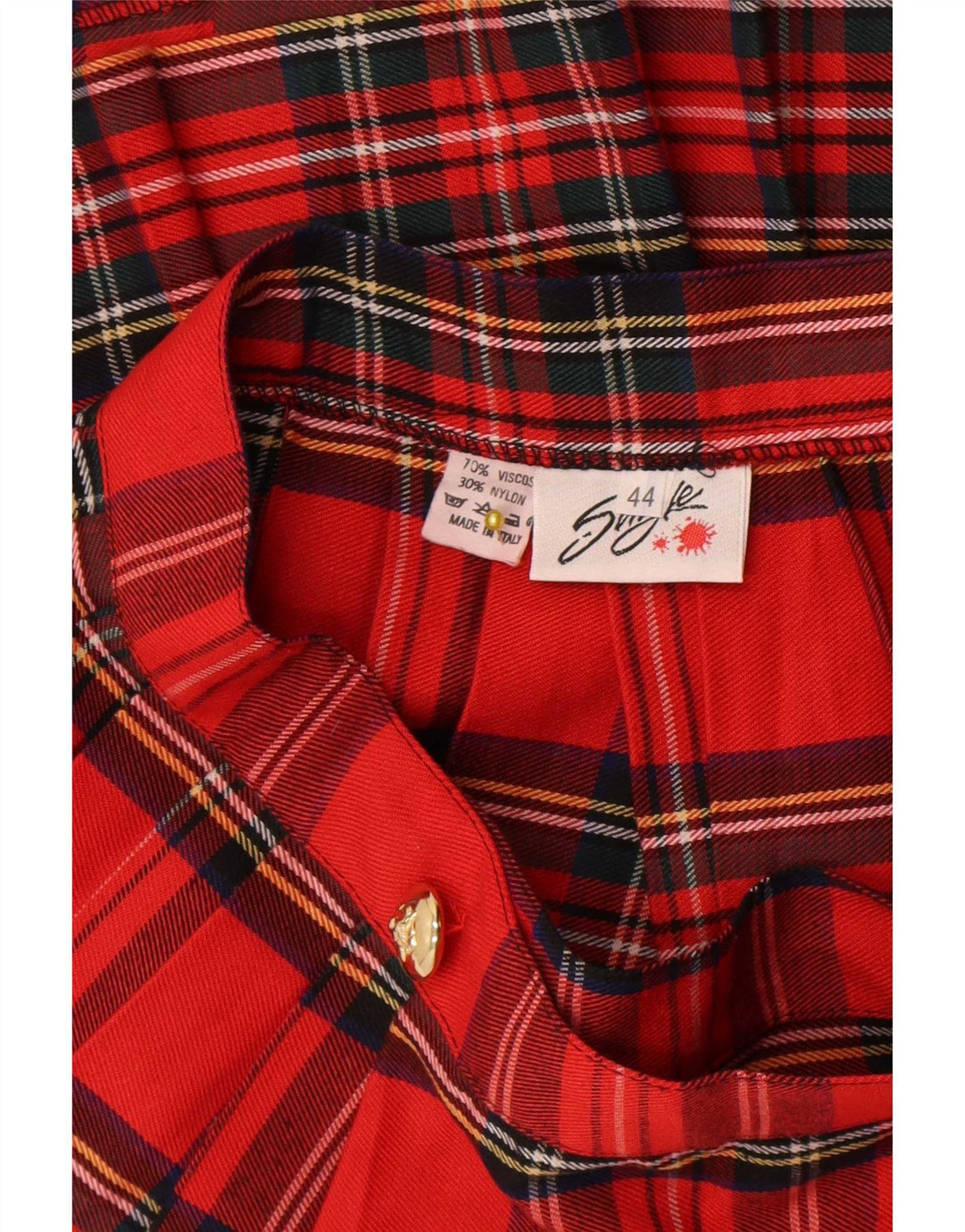 Vintage Kvinders Højtaljede Mini Wrap Nederdel IT 44 Medium W26 Rød Plaid