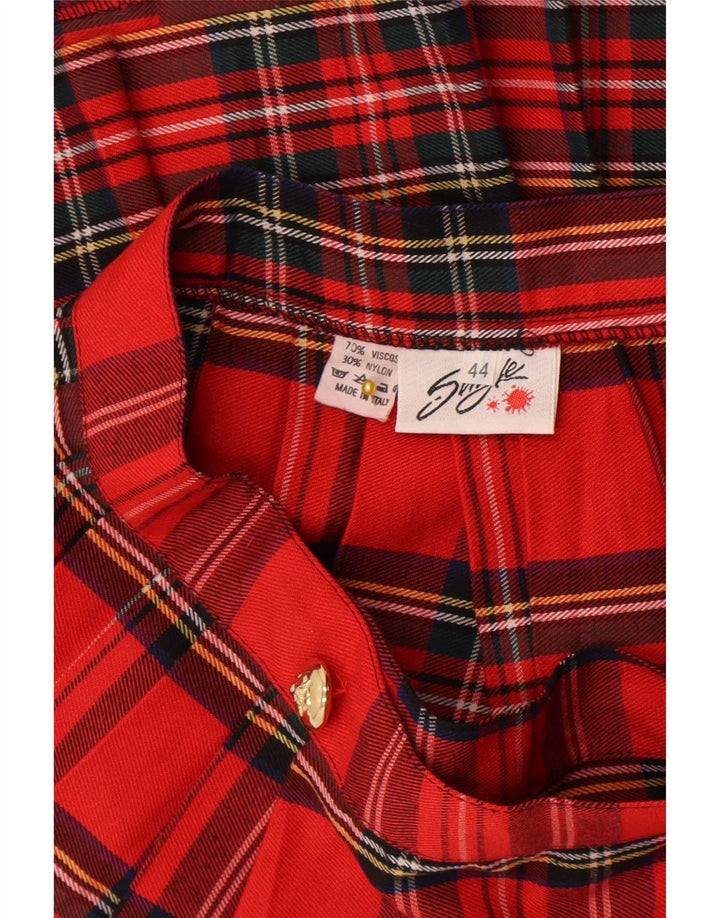 Vintage Kvinders Højtaljede Mini Wrap Nederdel IT 44 Medium W26 Rød Plaid