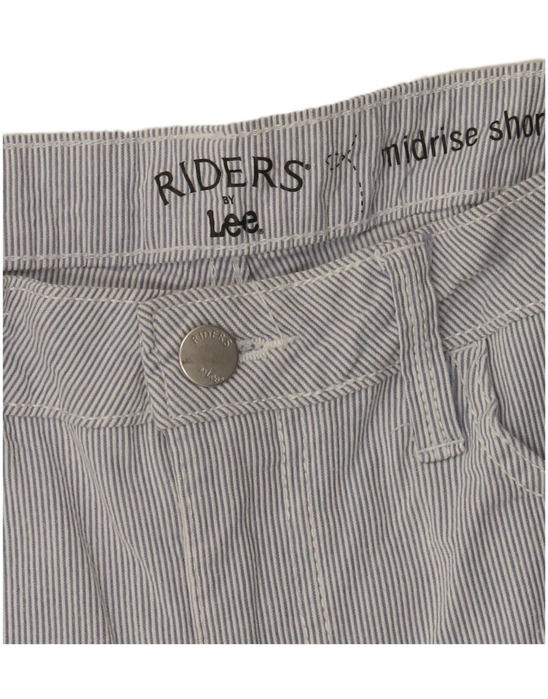 Lee Womens Riders Mid Rise Casual Shorts W28 Medium Blue Pinstripe
