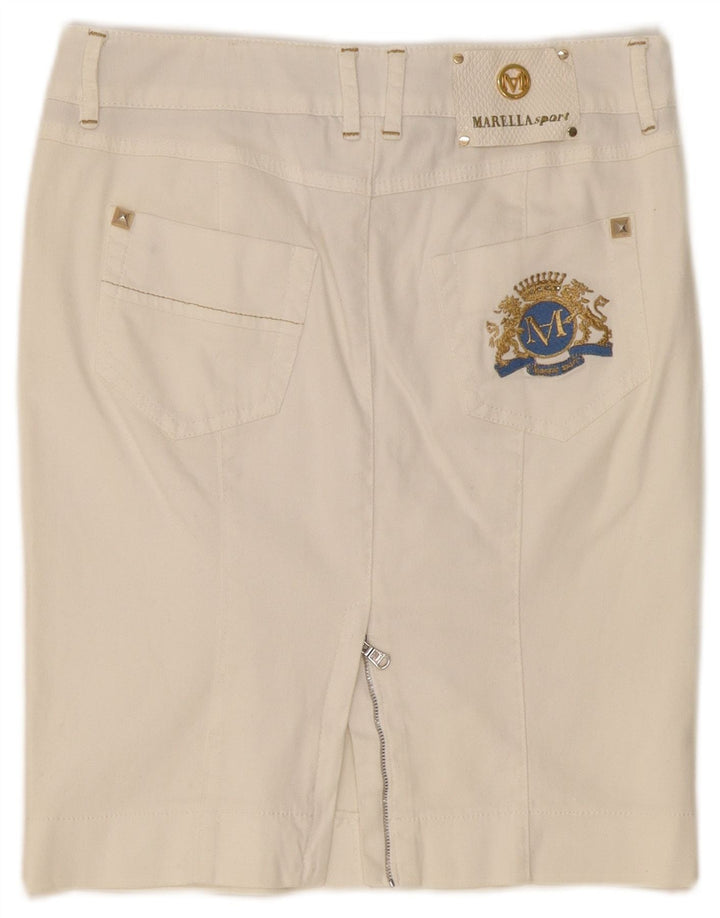 Marella Dame Denim Nederdel UK 10 Small W30 White Bomuld