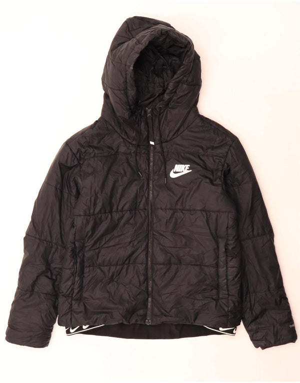 Nike Dame Therma-Fit grafisk, polstret hættejakke UK 14 Medium Sort