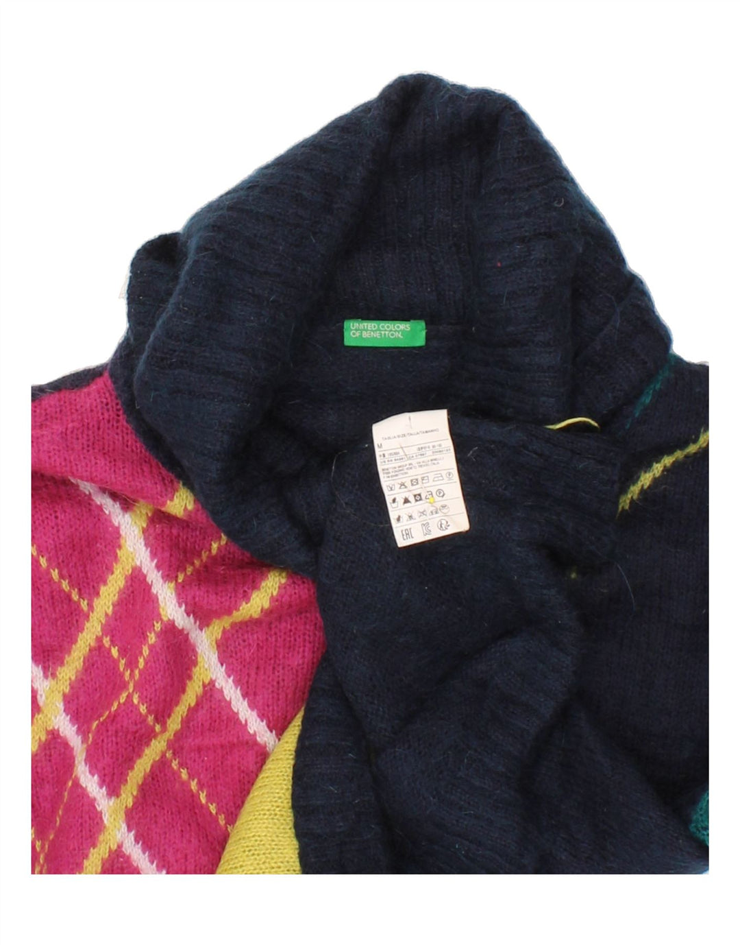 BENETTON Dame Rullehals Sweater UK 14 Medium Navy Blue